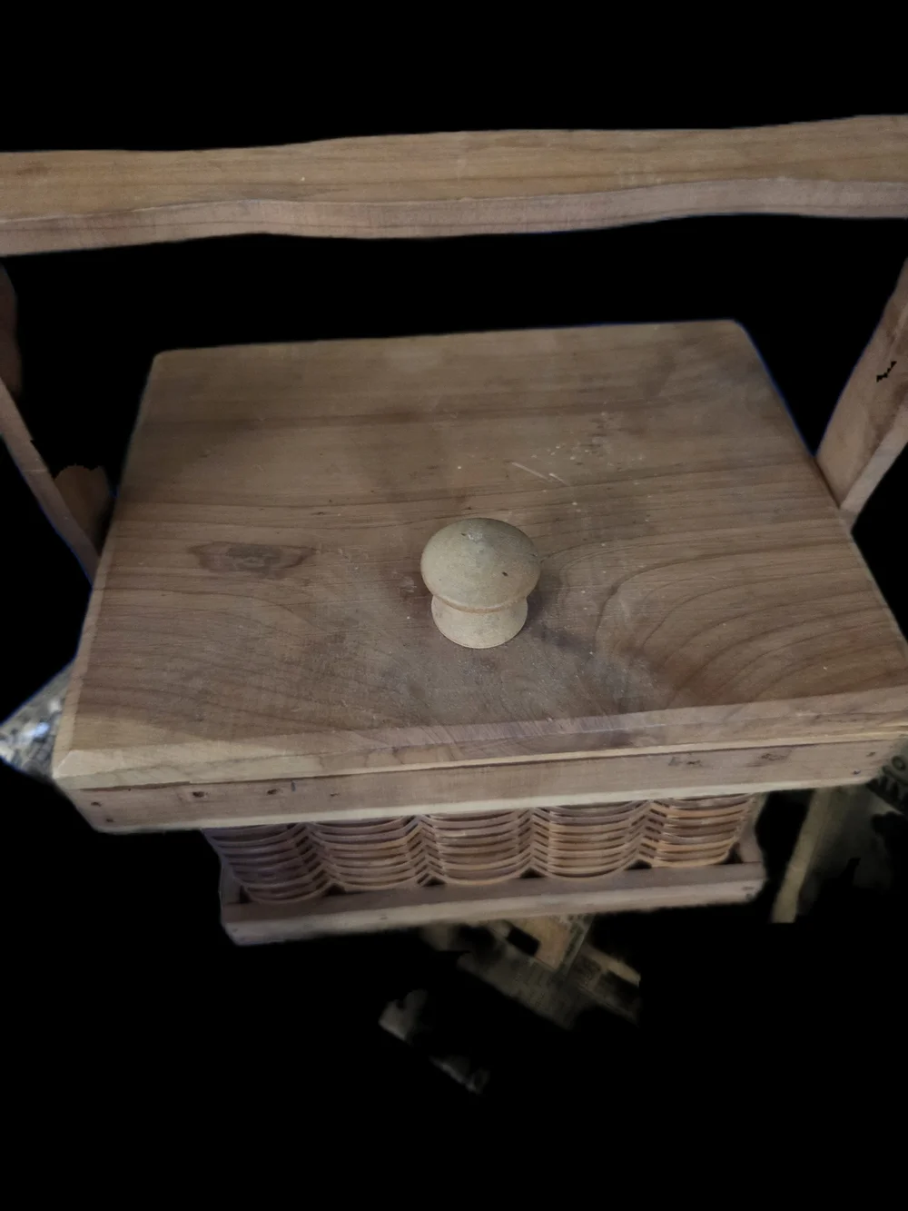 Wooden Woven Basket Box with Lift-Up Lid - Natural Wood